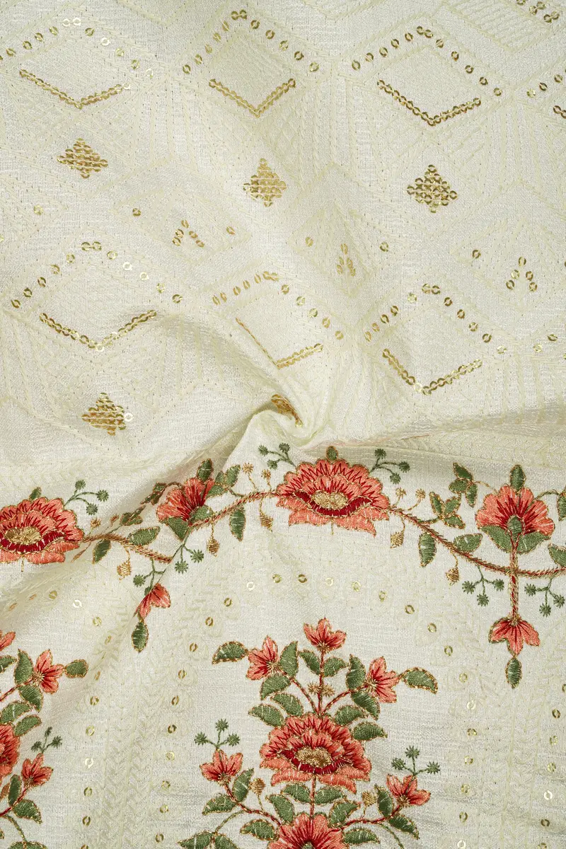 Ivrosa-Porcelain Cream And Apricot Peach Multicolour Thread And Sequin Embroidered Designer Tuxedo Blazer 3