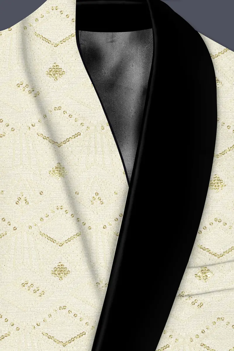 Ivrosa-Porcelain Cream And Apricot Peach Multicolour Thread And Sequin Embroidered Designer Tuxedo Blazer 5