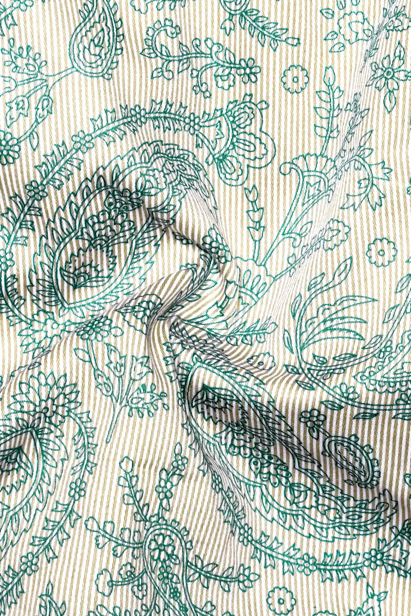 Ivy Stone-Stonewall Cream And Dianne Green Paisleys Printed Subtle Sheen Super Soft Premium Cotton Casual Shirt 3