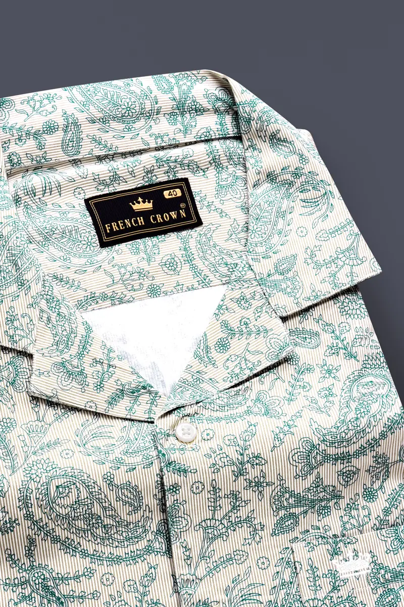 Ivy Stone-Stonewall Cream And Dianne Green Paisleys Printed Subtle Sheen Super Soft Premium Cotton Casual Shirt 8