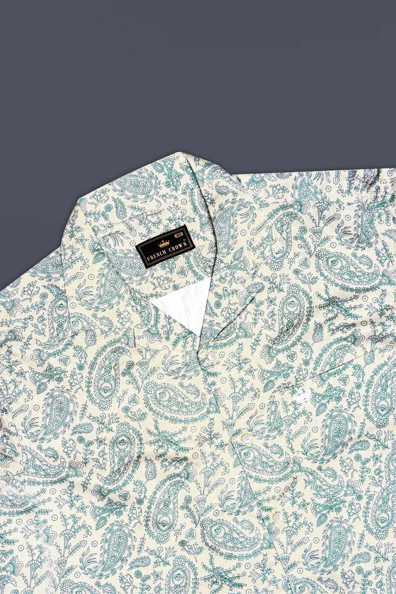 Ivy Stone-Stonewall Cream And Dianne Green Paisleys Printed Subtle Sheen Super Soft Premium Cotton Casual Shirt 9