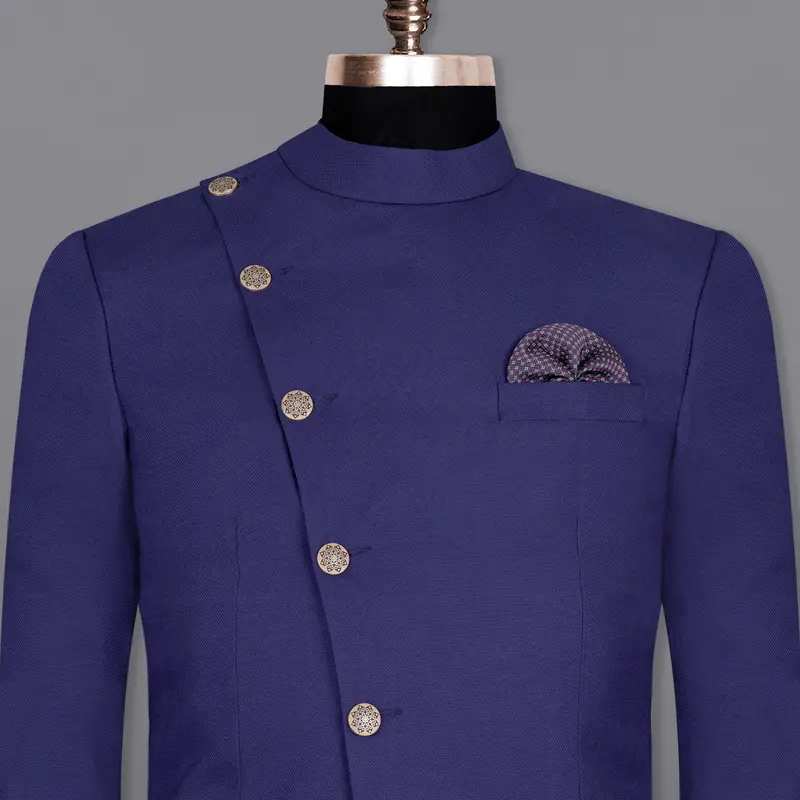 Jacarta Blue Cross Placket Wool Rich Bandhgala Blazer 1
