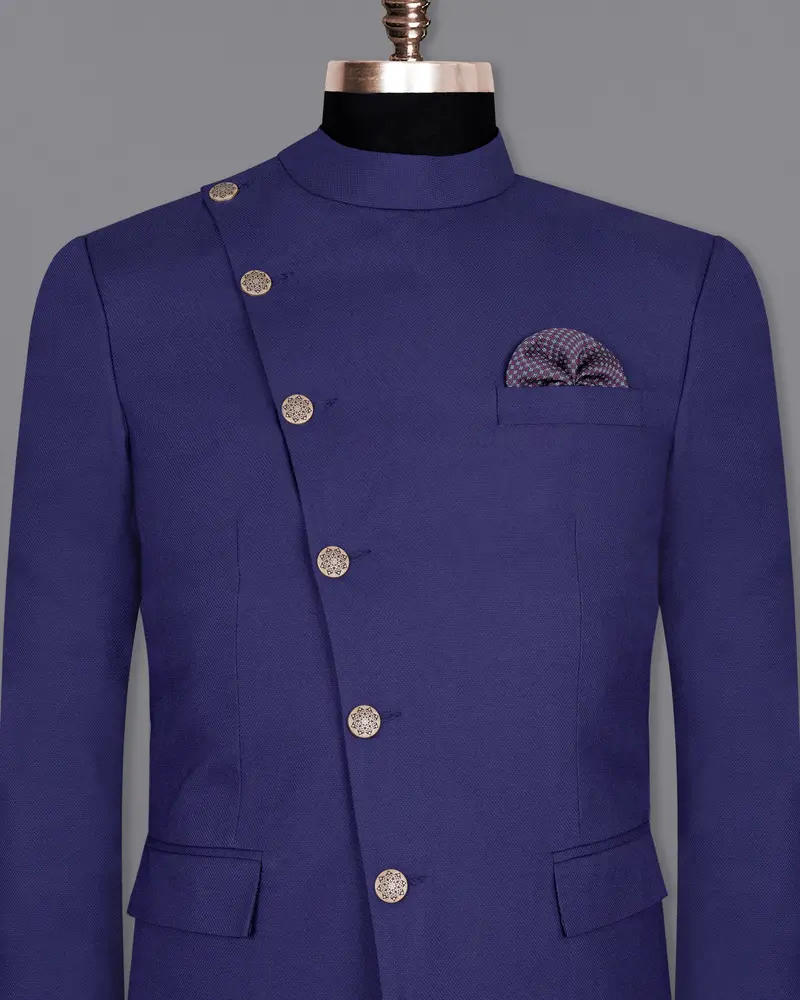Jacarta Blue Cross Placket Wool Rich Bandhgala Blazer 2