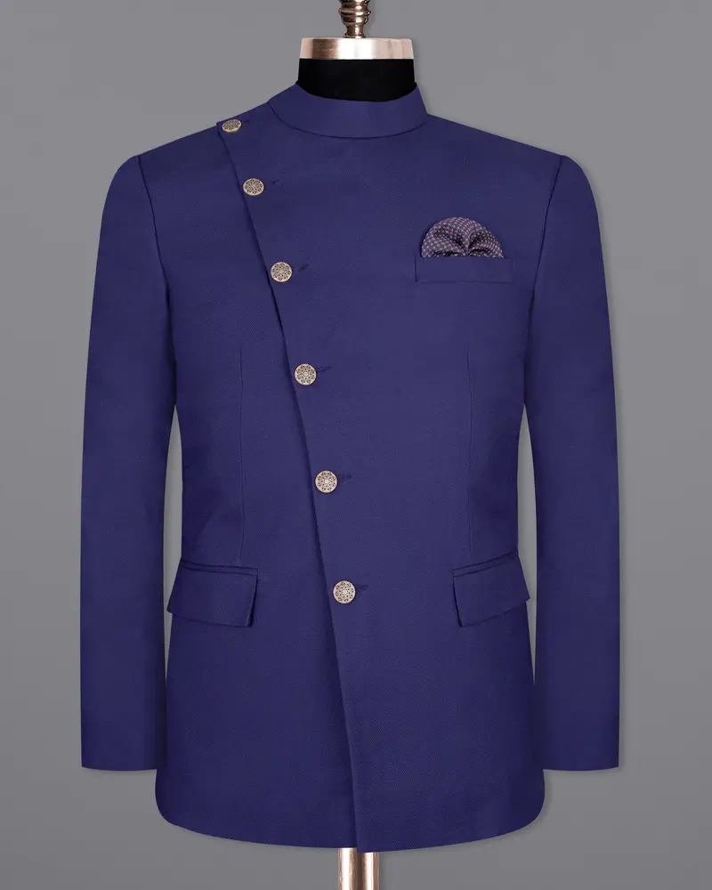 Jacarta Blue Cross Placket Wool Rich Bandhgala Blazer 8