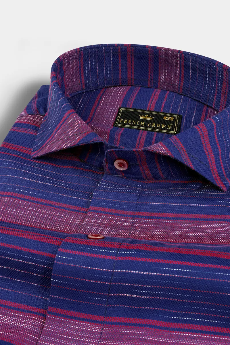 Jacarta Blue Striped Dobby Textured Premium Giza Cotton Shirt 1