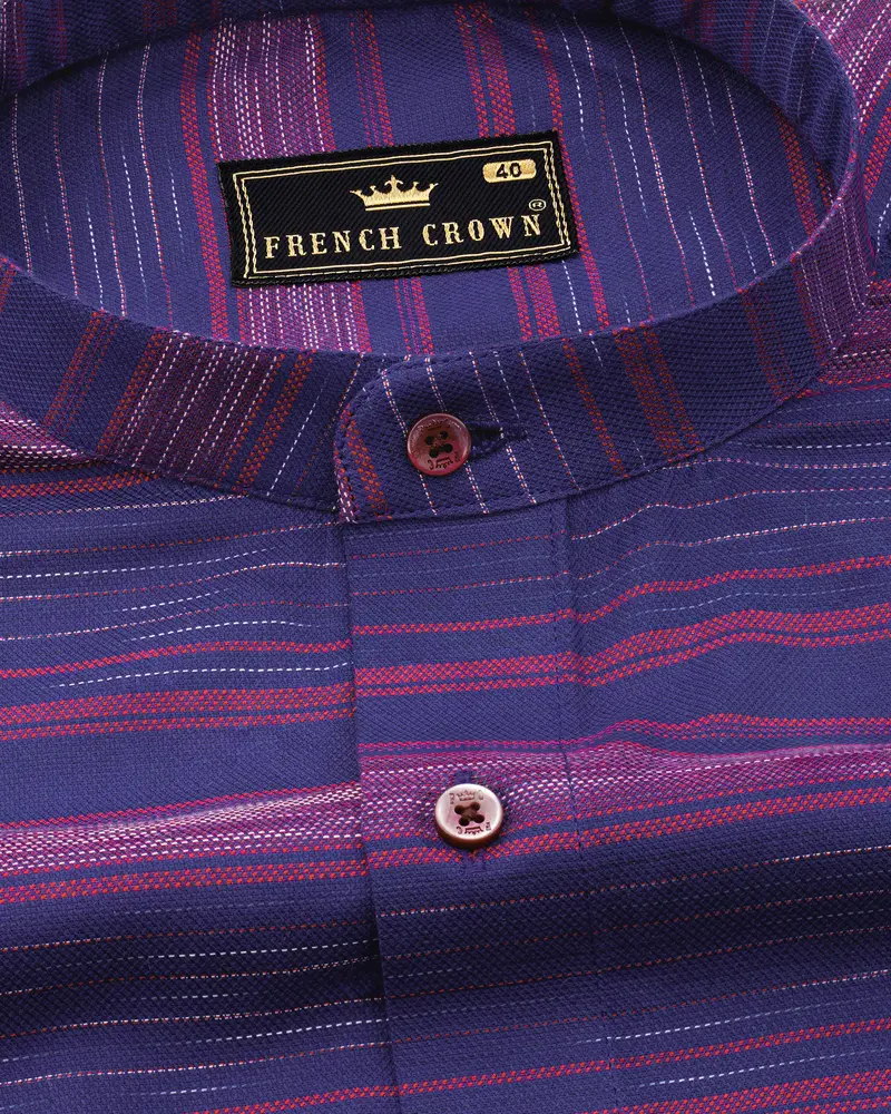 Jacarta Blue With Vin Rouge Pink Striped Dobby Textured Premium Giza Cotton Shirt 1