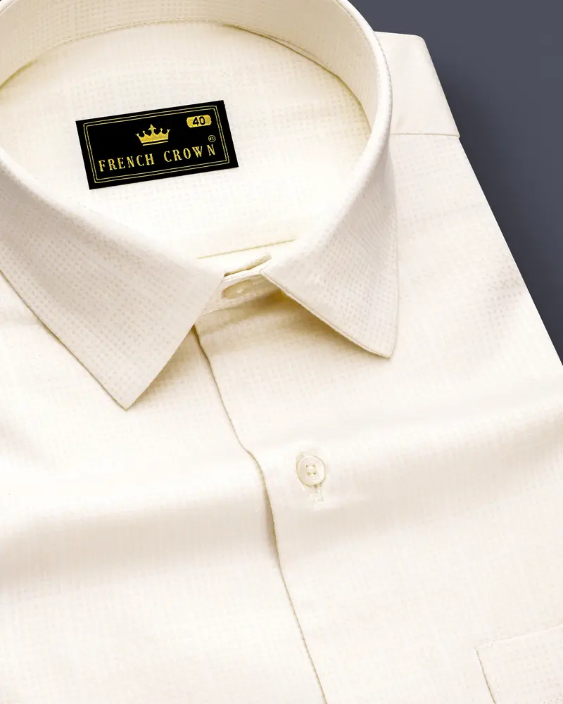 Jacreo-Albescent Cream Jacquard Textured Premium Cotton Dress Shirt 1