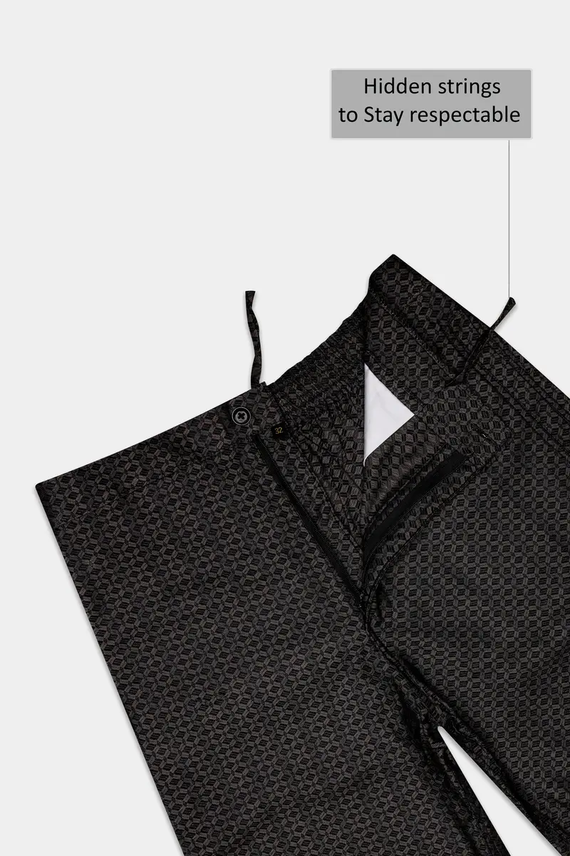Jacrid-Iridium Gray Jacquard Textured Giza Cotton Shorts 4