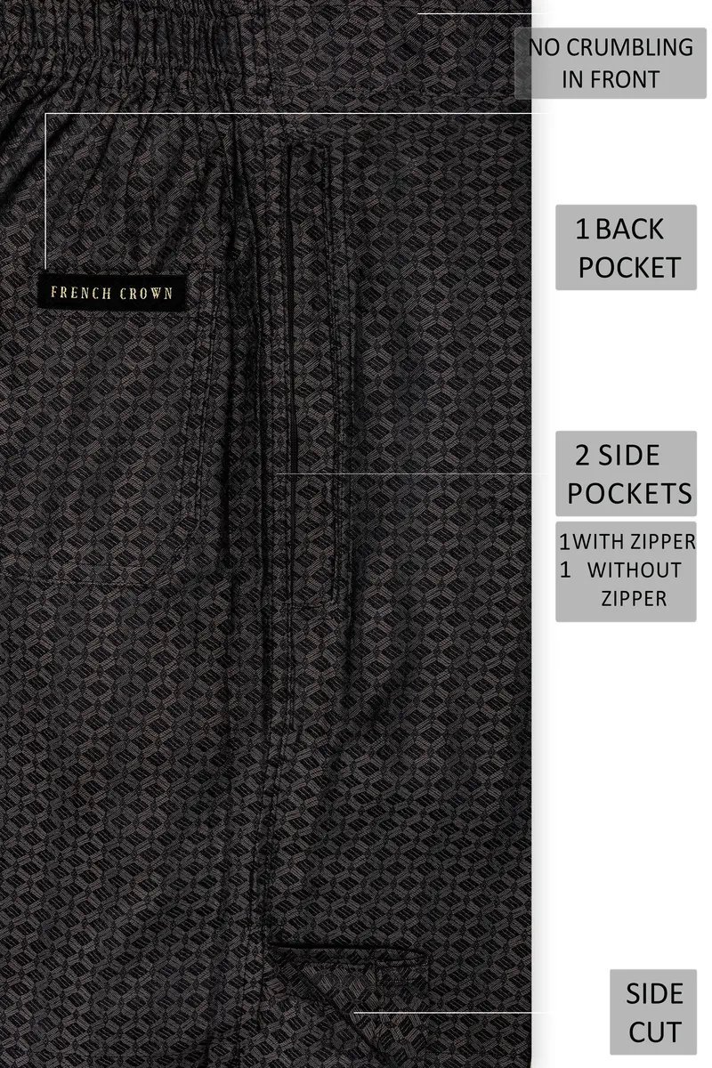 Jacrid-Iridium Gray Jacquard Textured Giza Cotton Shorts 5