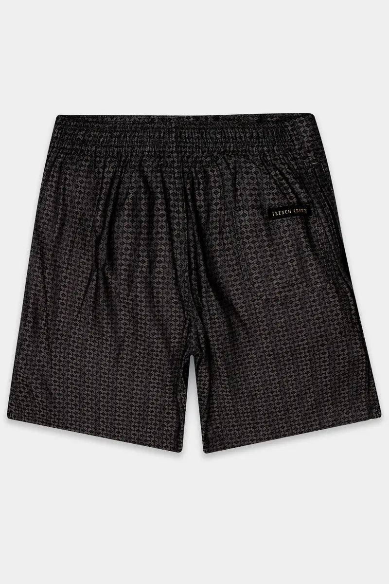 Jacrid-Iridium Gray Jacquard Textured Giza Cotton Shorts 6