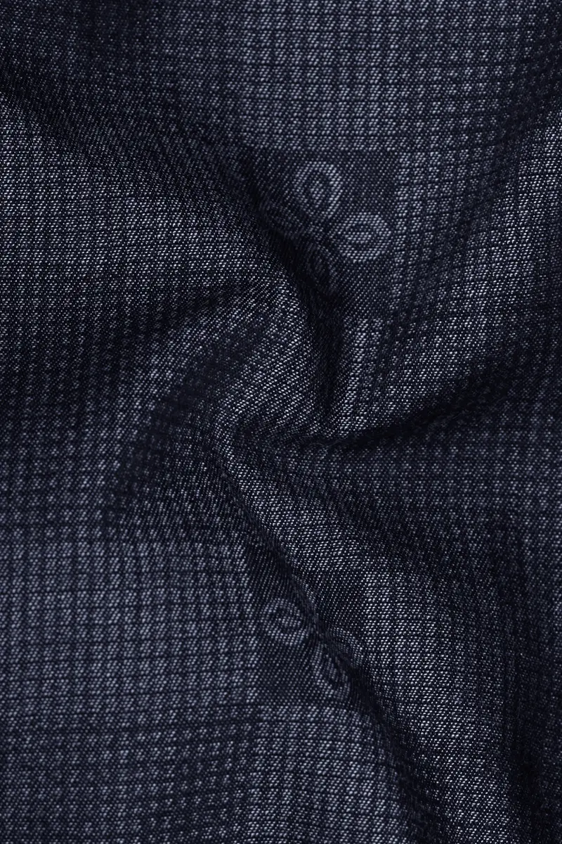 Jacrosa-Midnight Denim Blue Floral Check Jacquard Textured Super Soft Premium Cotton Casual Shirt 3