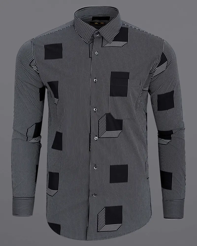 Jade Black 3D Box Printed And Pinstriped Premium Cotton Shirt 1