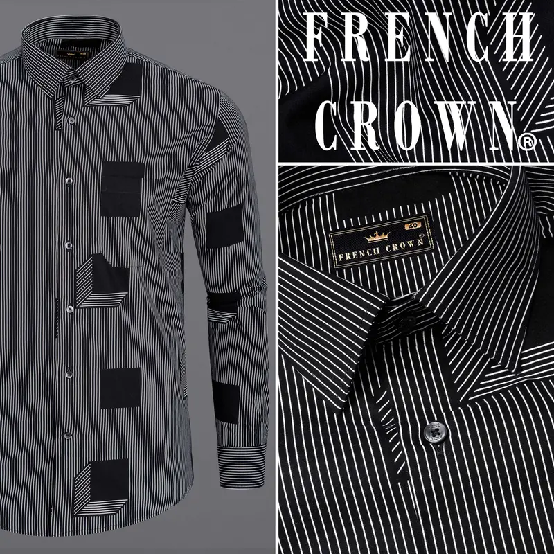 Jade Black 3D Box Printed And Pinstriped Premium Cotton Shirt 11