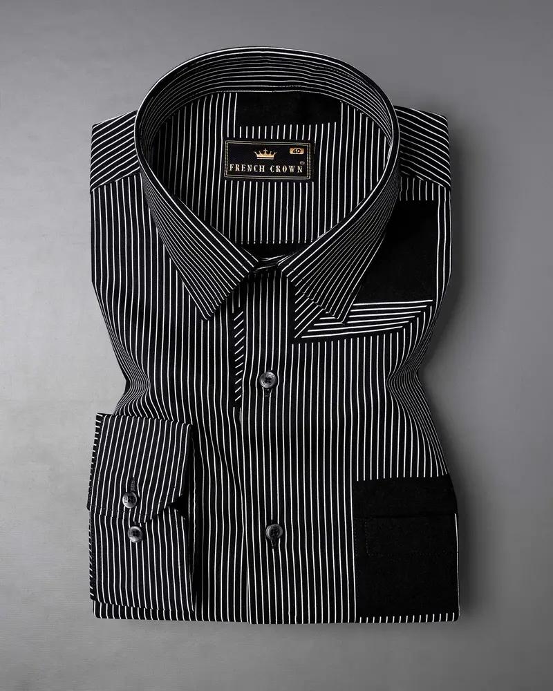 Jade Black 3D Box Printed And Pinstriped Premium Cotton Shirt 4