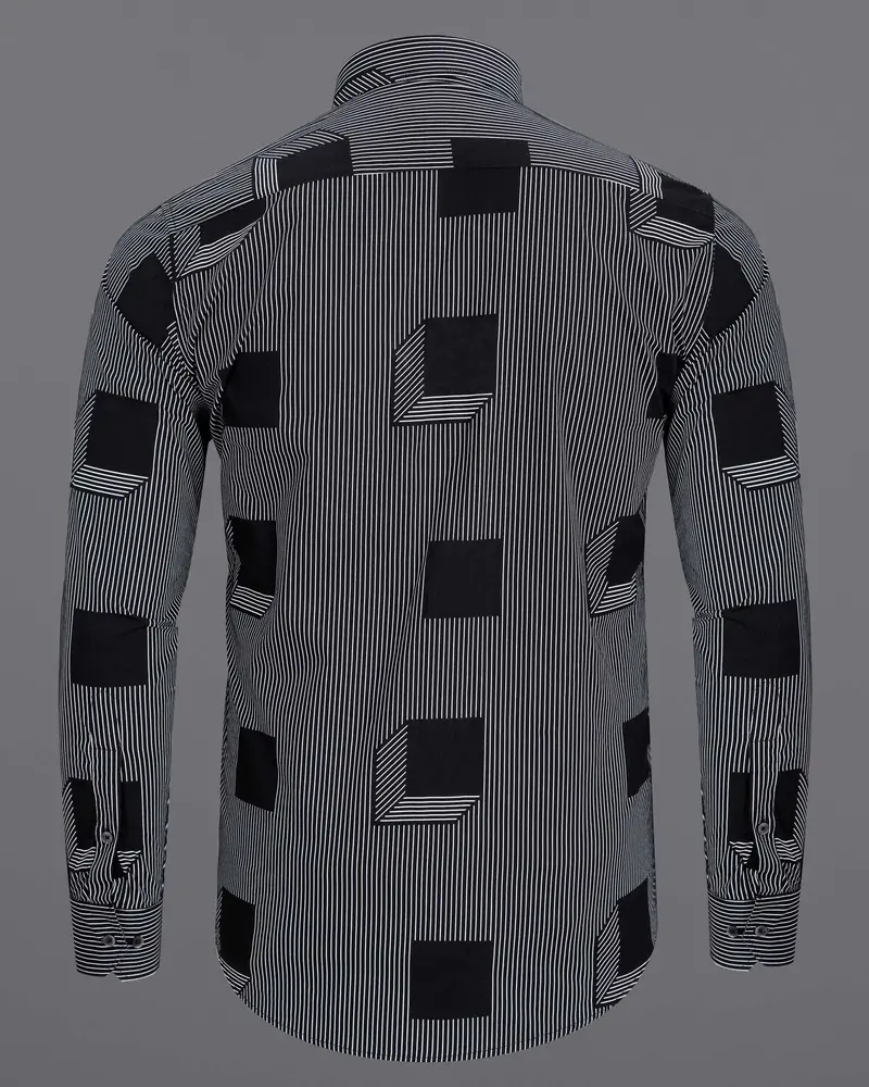 Jade Black 3D Box Printed And Pinstriped Premium Cotton Shirt 6
