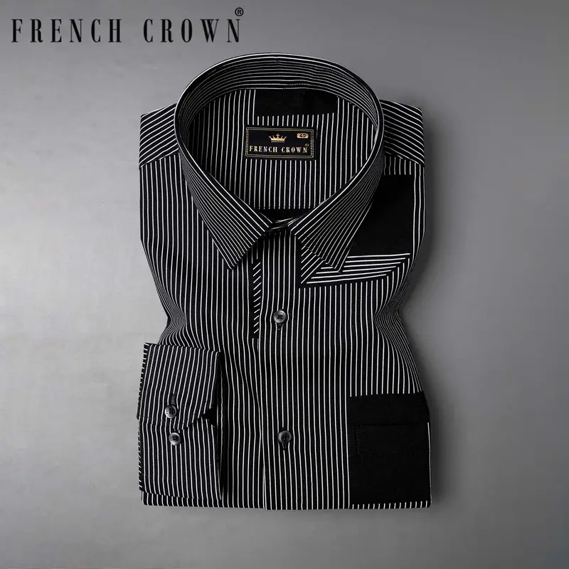 Jade Black 3D Box Printed And Pinstriped Premium Cotton Shirt 7