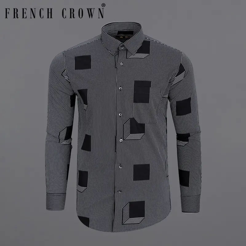 Jade Black 3D Box Printed And Pinstriped Premium Cotton Shirt 8