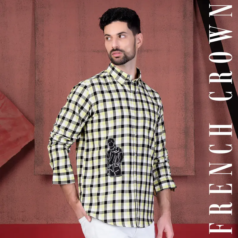 Jade Black And Astra Green Checkered With Cool Guy Patchwork Twill Premium Cotton Designer Shirt 1