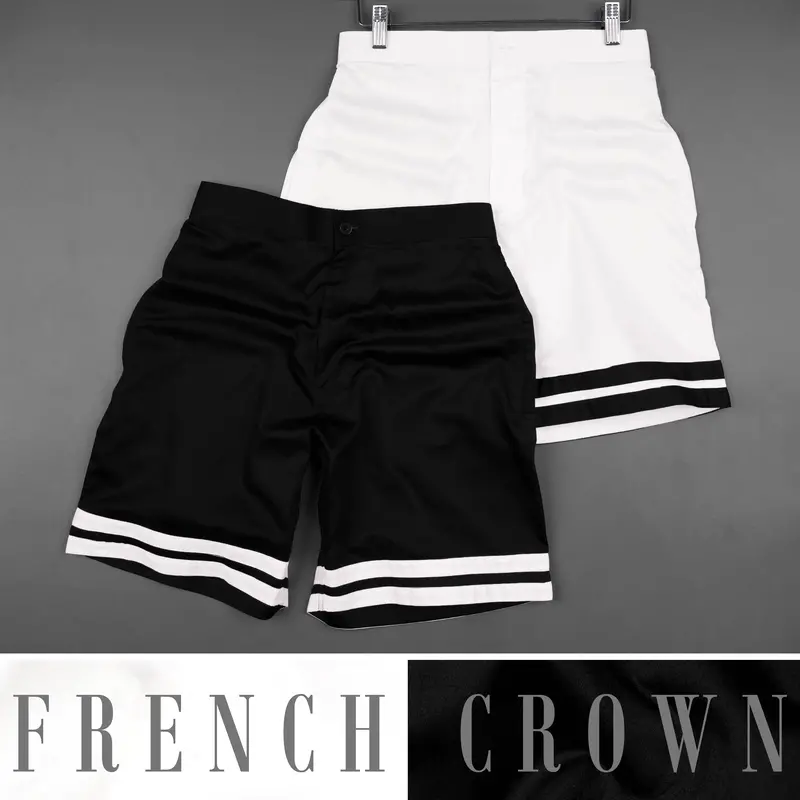 Jade Black And Bright White Contrast Horizontal Striped Super Soft Premium Cotton Designer Shorts 1