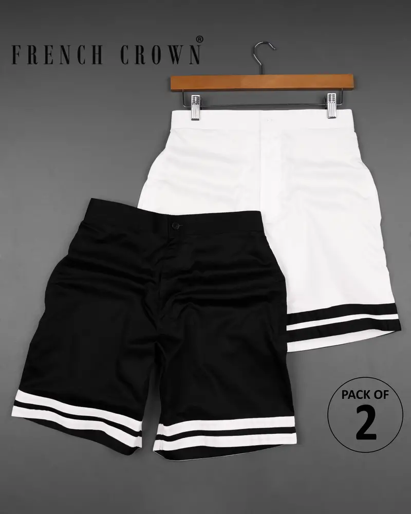 Jade Black And Bright White Contrast Horizontal Striped Super Soft Premium Cotton Designer Shorts 2