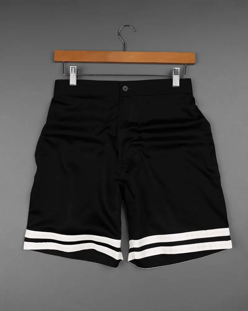 Jade Black And Bright White Contrast Horizontal Striped Super Soft Premium Cotton Designer Shorts 6