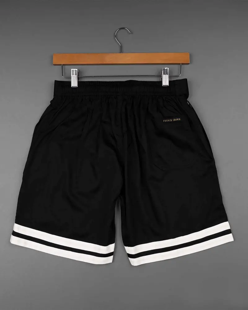 Jade Black And Bright White Contrast Horizontal Striped Super Soft Premium Cotton Designer Shorts 8