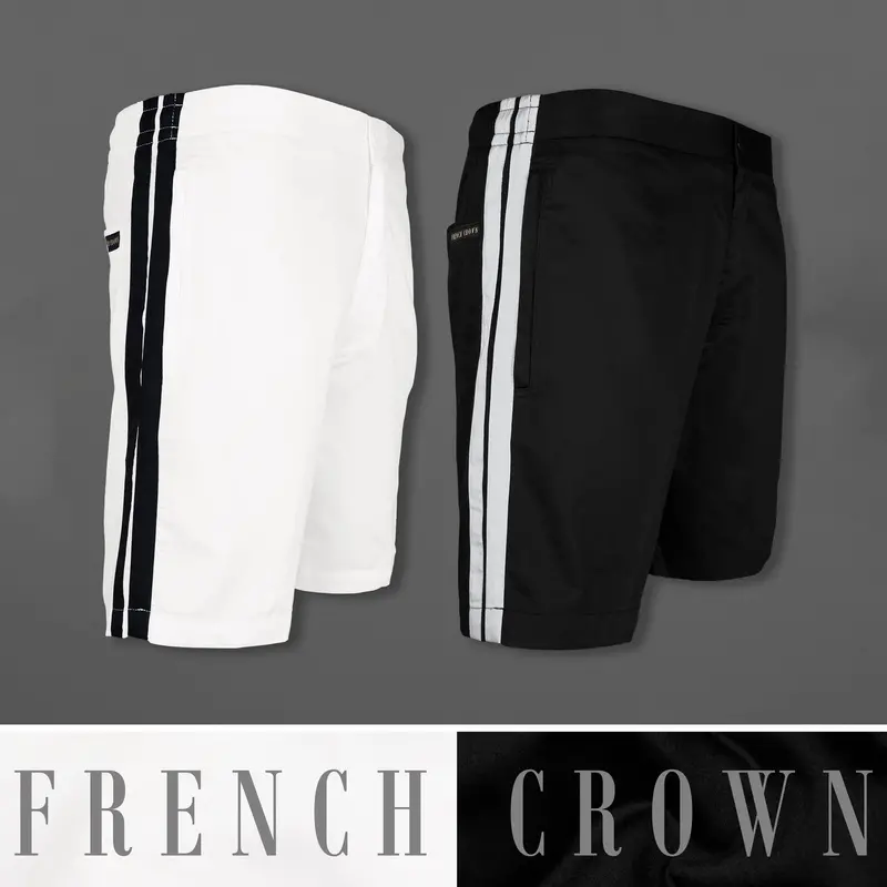 Jade Black And Bright White Contrast Striped Super Soft Premium Cotton Designer Shorts 1