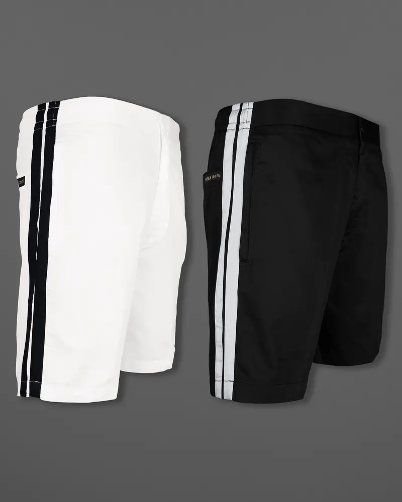 Jade Black And Bright White Contrast Striped Super Soft Premium Cotton Designer Shorts 2