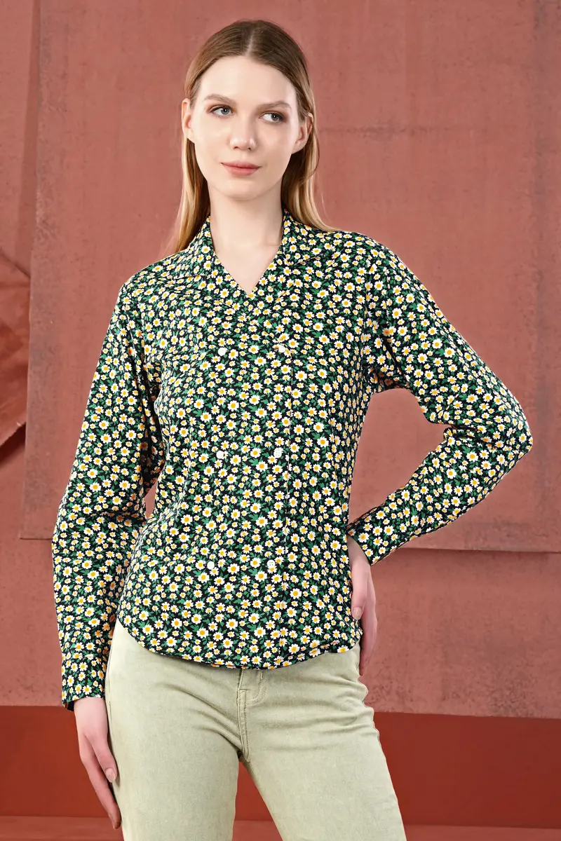 Jade Black And Bright White Ditsy Printed Premium Cotton Designer V Neck Shirt 2