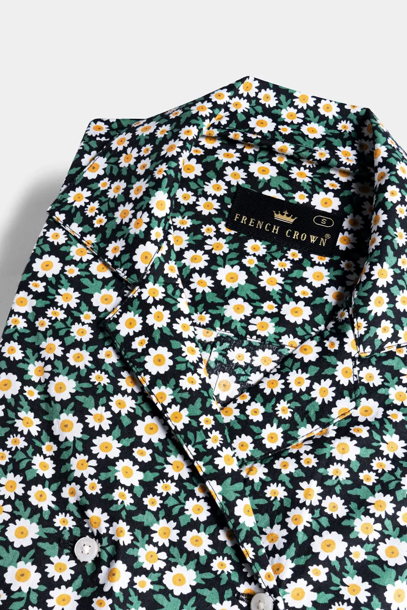 Jade Black And Bright White Ditsy Printed Premium Cotton Designer V Neck Shirt 4