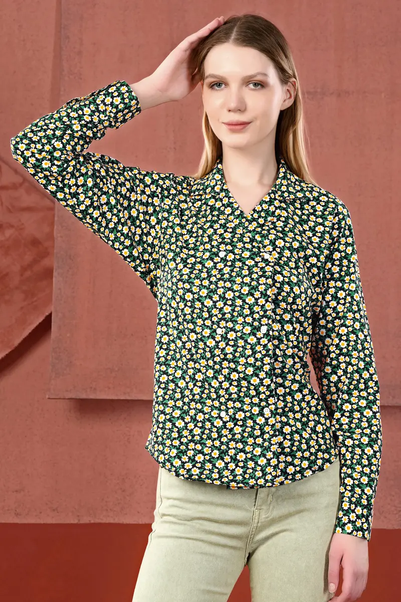 Jade Black And Bright White Ditsy Printed Premium Cotton Designer V Neck Shirt 6