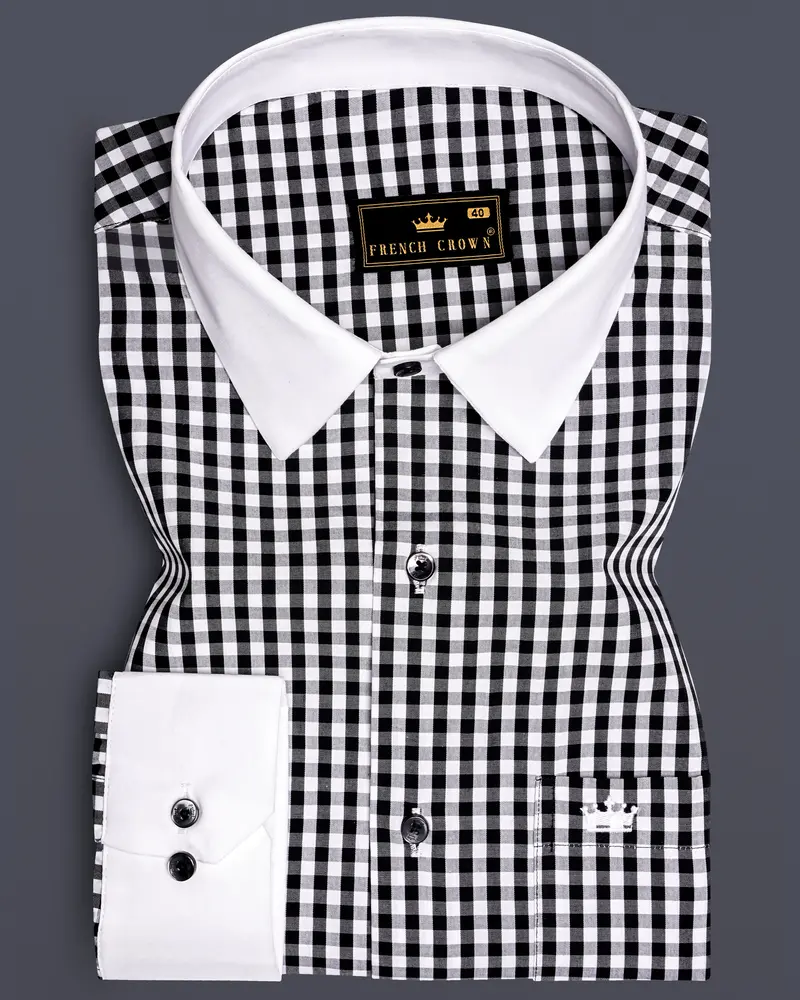 Jade Black And Bright White Gingham Plaid Super Soft Premium Cotton Dress Shirt 1
