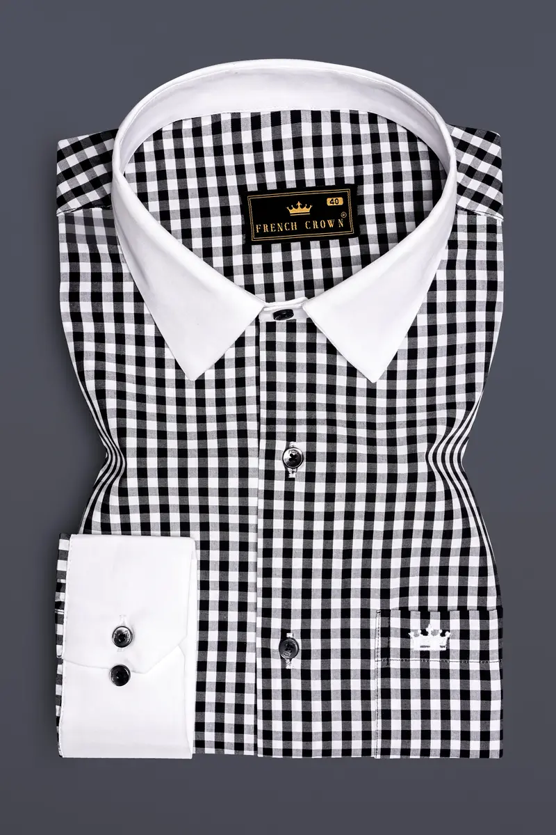 Jade Black And Bright White Gingham Plaid Super Soft Premium Cotton Dress Shirt 2