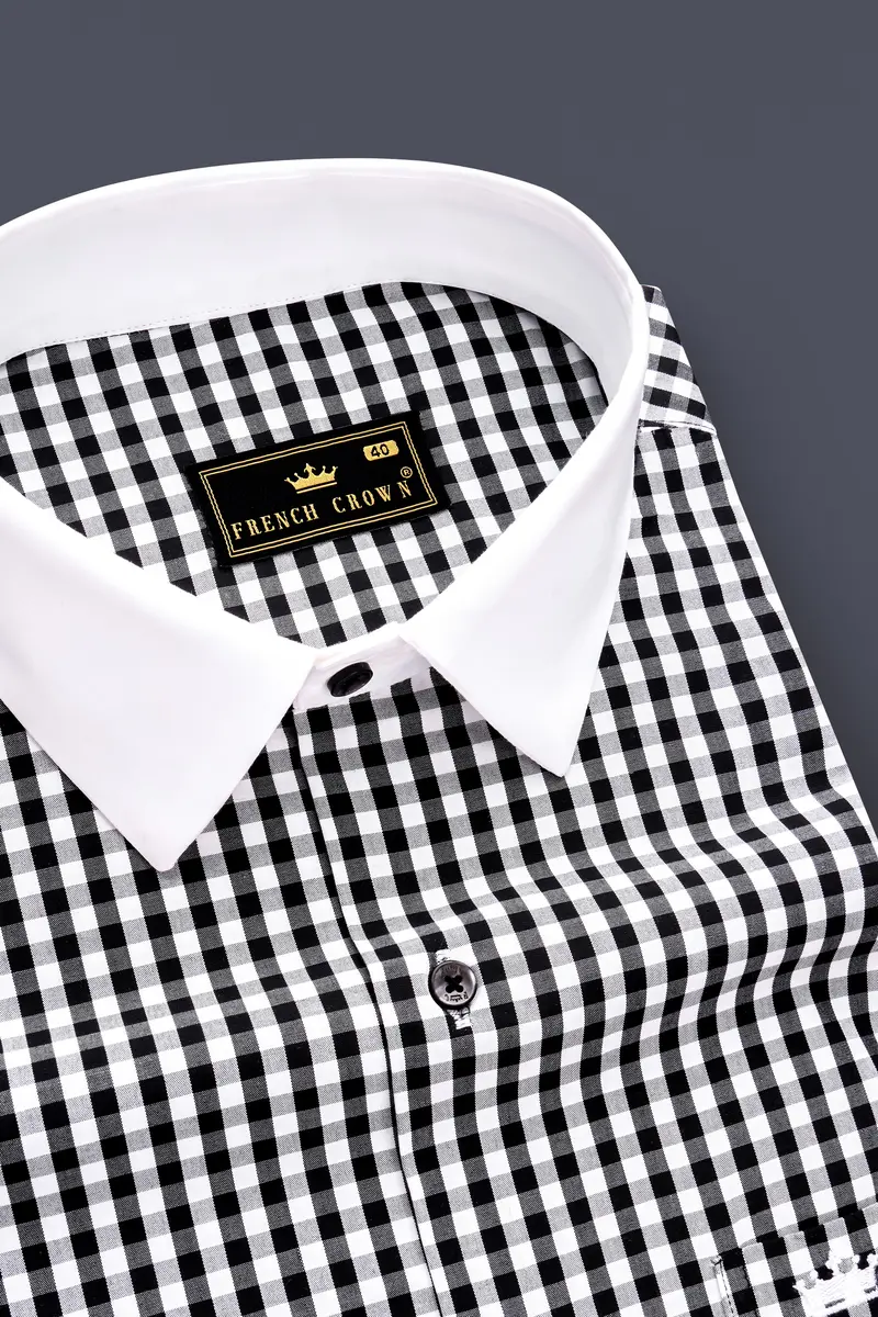 Jade Black And Bright White Gingham Plaid Super Soft Premium Cotton Dress Shirt 4