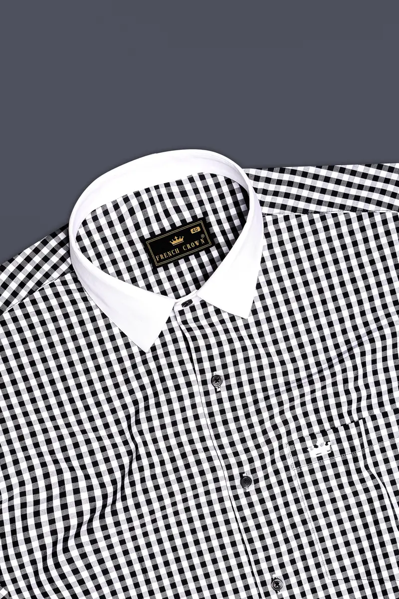Jade Black And Bright White Gingham Plaid Super Soft Premium Cotton Dress Shirt 5