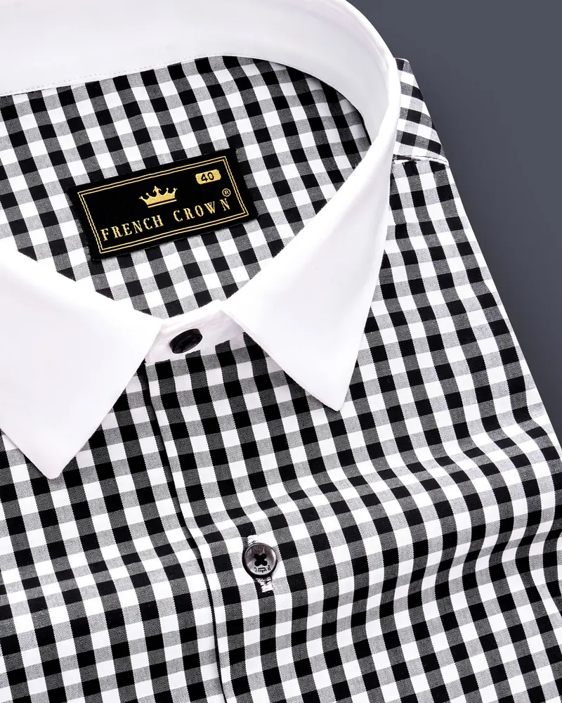 Jade Black And Bright White Gingham Plaid Super Soft Premium Cotton Dress Shirt 6