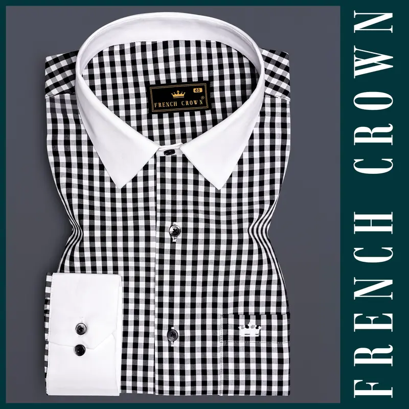 Jade Black And Bright White Gingham Plaid Super Soft Premium Cotton Dress Shirt 7