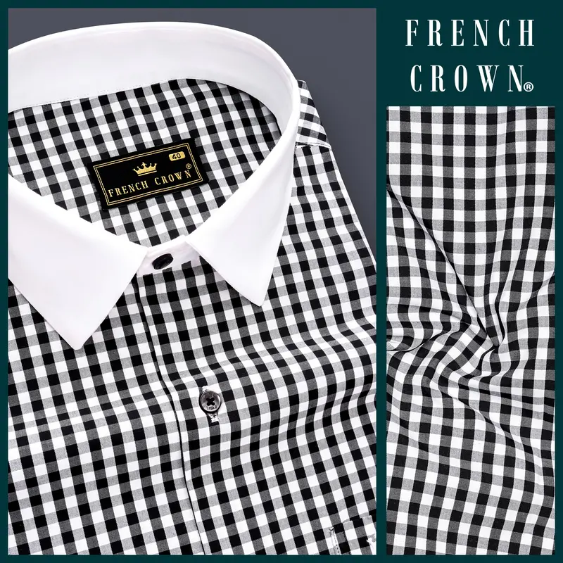 Jade Black And Bright White Gingham Plaid Super Soft Premium Cotton Dress Shirt 9