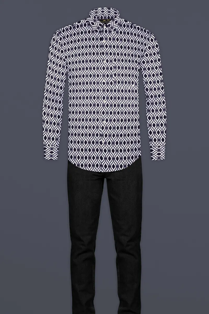 Jade Black And Bright White Hypnotic Printed Subtle Sheen Super Soft Premium Cotton Shirt 12