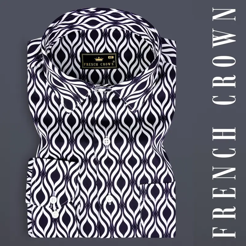 Jade Black And Bright White Hypnotic Printed Subtle Sheen Super Soft Premium Cotton Shirt 14