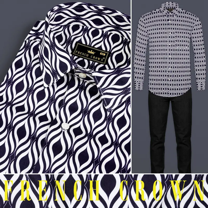 Jade Black And Bright White Hypnotic Printed Subtle Sheen Super Soft Premium Cotton Shirt 16