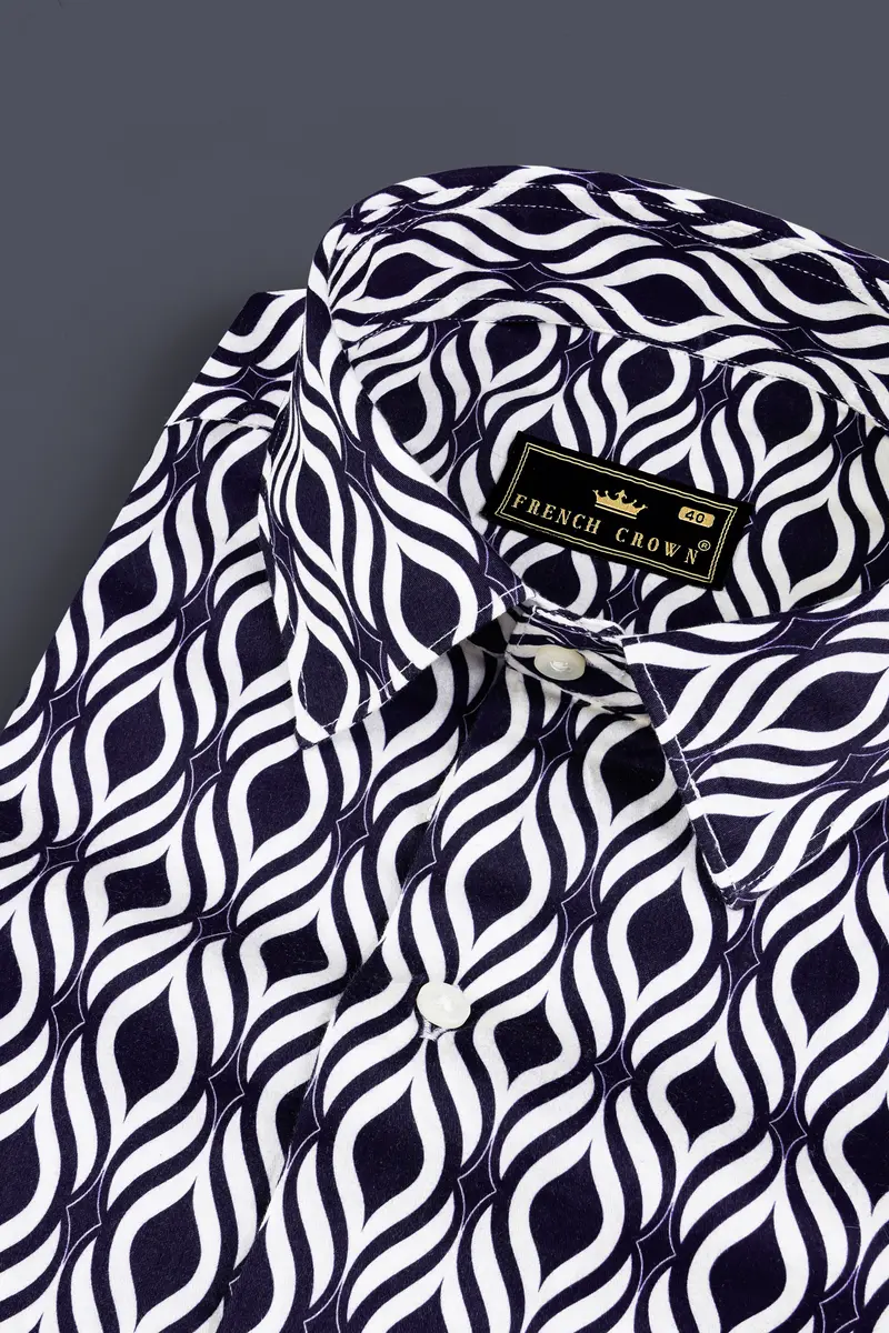 Jade Black And Bright White Hypnotic Printed Subtle Sheen Super Soft Premium Cotton Shirt 8
