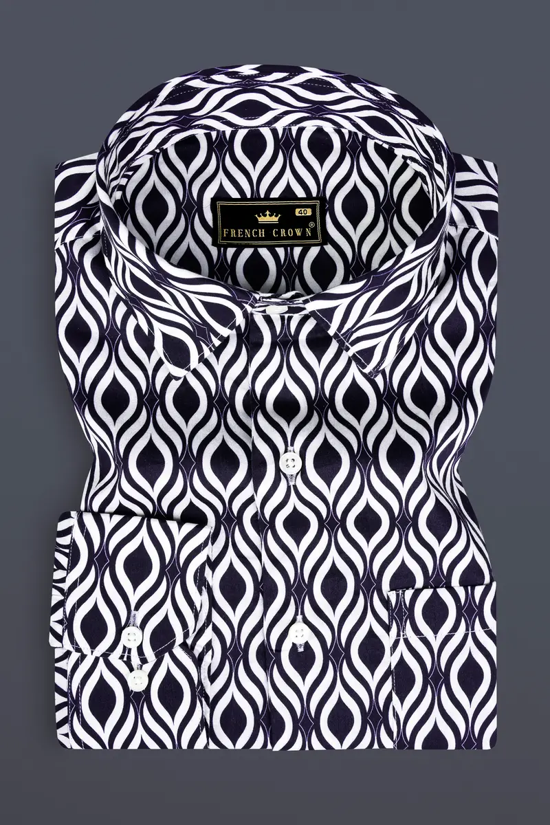Jade Black And Bright White Hypnotic Printed Subtle Sheen Super Soft Premium Cotton Shirt 9