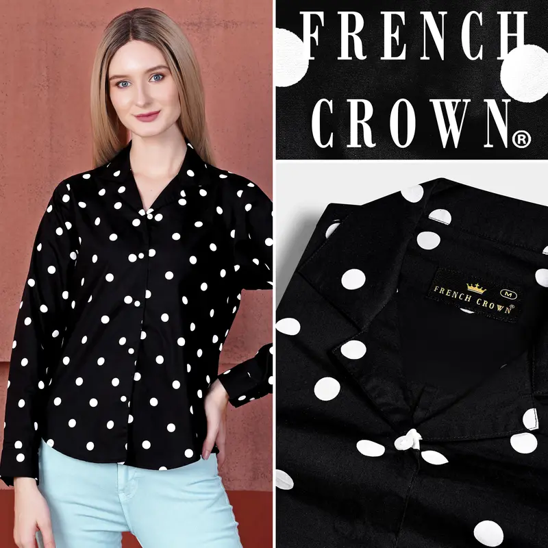 Jade Black And Bright White Polka Dots Premium Cotton Shirt 1