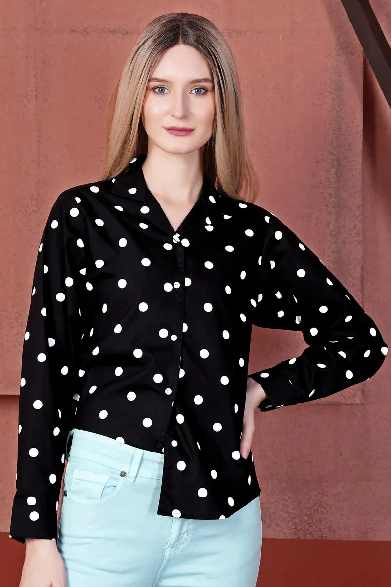 Jade Black And Bright White Polka Dots Premium Cotton Shirt 2