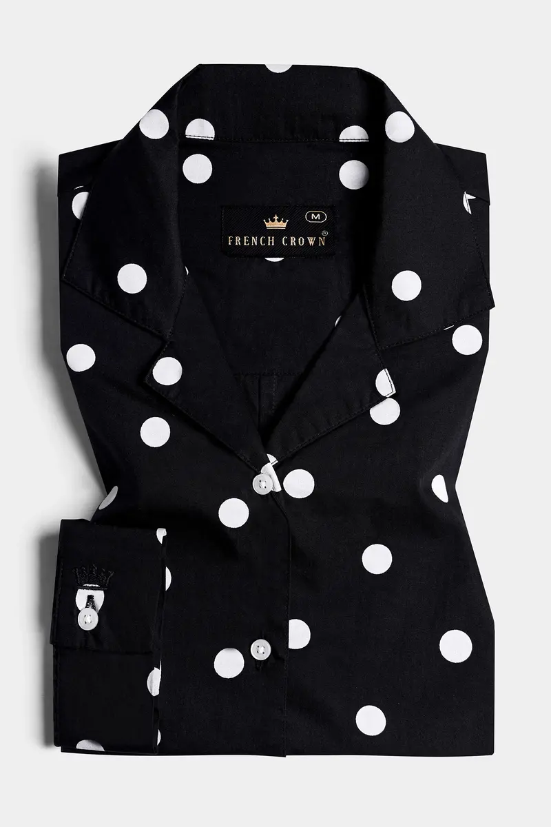 Jade Black And Bright White Polka Dots Premium Cotton Shirt 5
