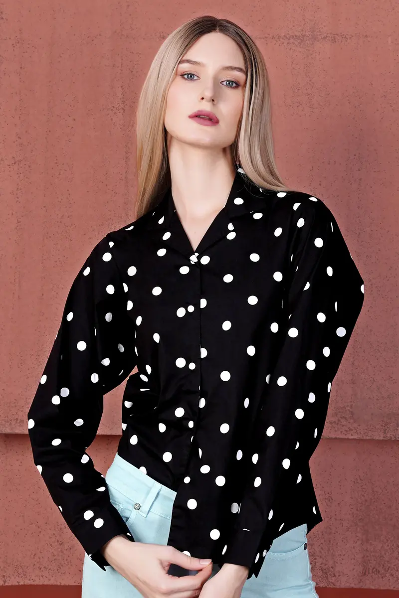 Jade Black And Bright White Polka Dots Premium Cotton Shirt 6