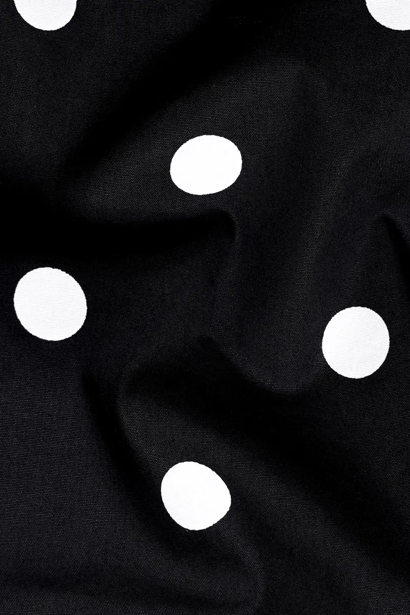 Jade Black And Bright White Polka Dots Premium Cotton Shirt With Tie-Up Neck 3