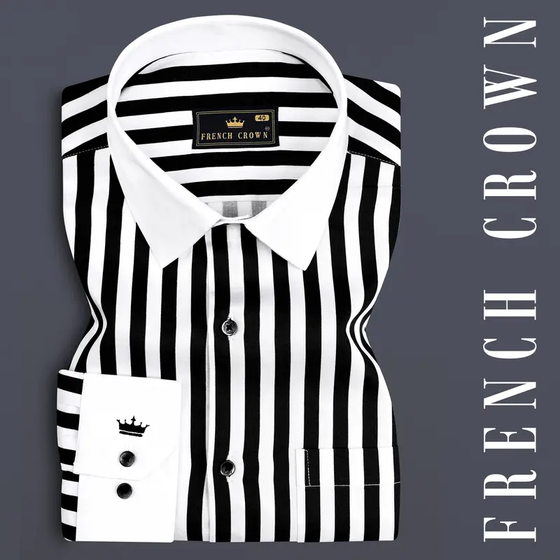 Jade Black And Bright White Stripes White Cuffs And Collar Subtle Sheen Super Soft Premium Cotton Designer Shirt 1