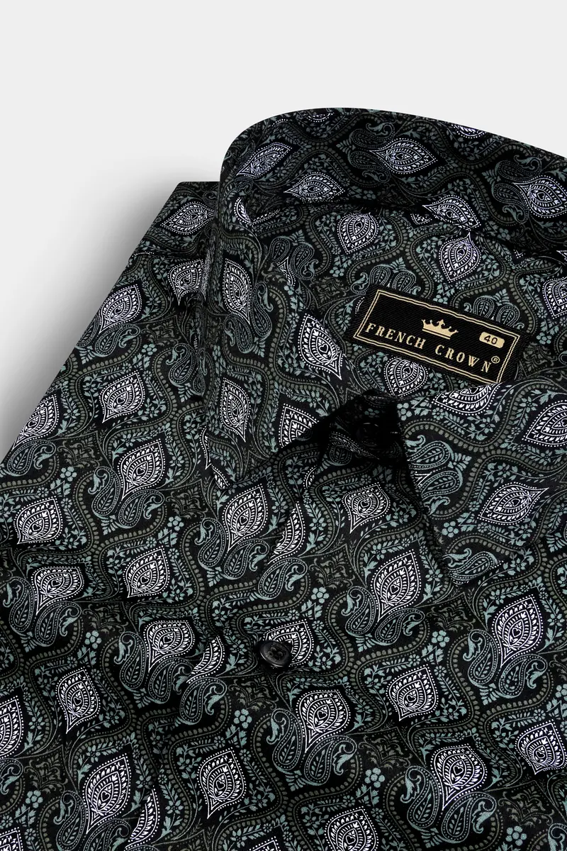 Jade Black And Cascade Green Printed Giza Cotton Shirt 1